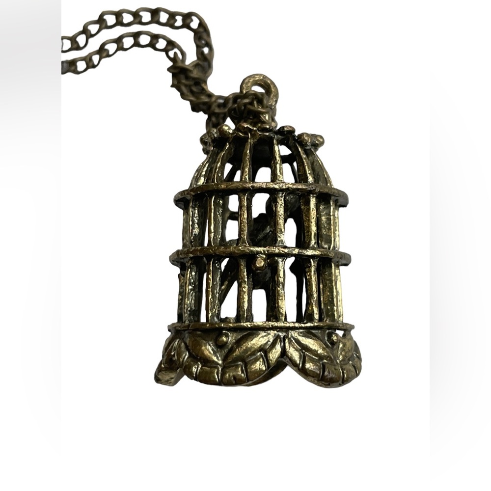 Vintage Bird Cage Necklace Antique Bronze